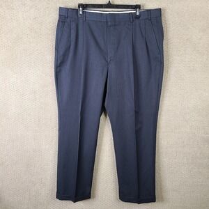 Vintage Stafford Pants Mens 39x30 Blue Red Striped Wool Blend‎ Pleated Trouser